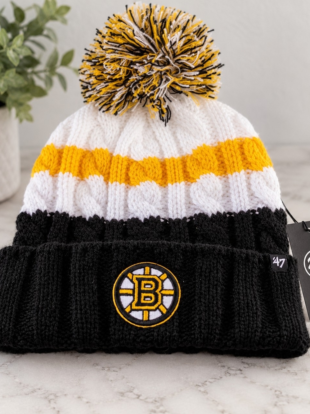 '47 Boston Bruins Women'sKnit Pom Beanie - Black, White & Yellow